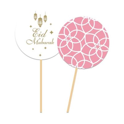Cupcake prikkers Eid Mubarak roze (8st)