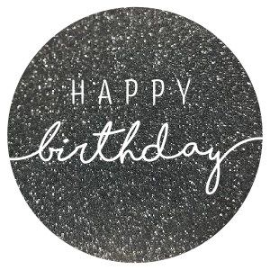 Etiketten ’Happy Birthday’ glitter antraciet/wit (1000st)