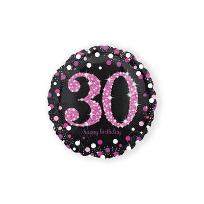 Folieballon ’30’ sparkling roze (Ø45cm)
