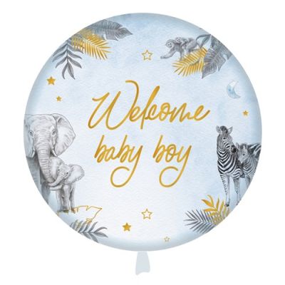 Folieballon baby safari ’Welcome baby boy’ (Ø45cm)