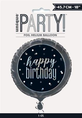 Folieballon glitz black&silver ’Happy birthday’ (Ø45cm)