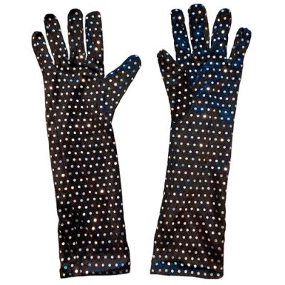 Handschoenen zwart + zilver dots (40cm)