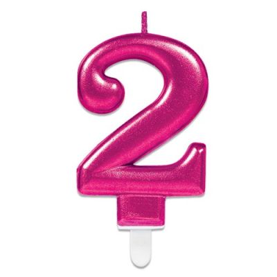 Nummerkaarsje ’2’ sparkling pink (9,3cm)