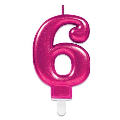 Nummerkaarsje ’6’ sparkling pink (9,3cm)
