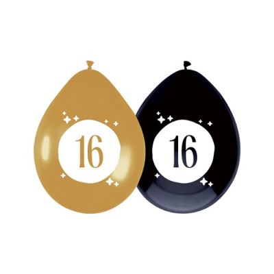 Ballons festive gold 16 ans (Ø30cm, 6pcs)