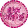 Borden glitz pink ’Happy birthday’ (Ø23cm, 8st)