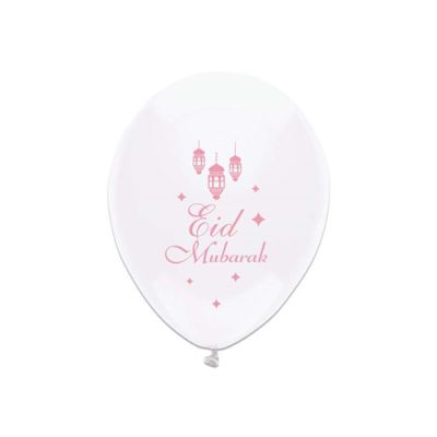 Ballonnen ’Eid Mubarak’ wit/roze (6st)
