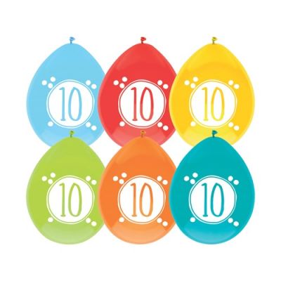 Ballonnen festive colors 10 jaar (Ø30cm, 6st)