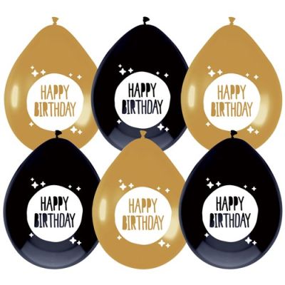Ballonnen festive gold ‘Happy Birthday‘ (30cm, 6st)