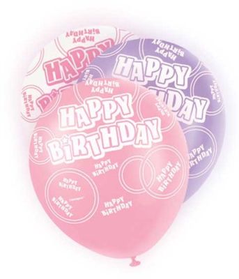 Ballonnen glitz pink ’Happy birthday’ pink (Ø30cm, 6st)