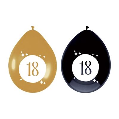 Balloons festive gold 18 years (Ø30cm, 6pcs)