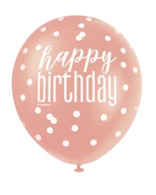 Balloons glitz rose gold ’Happy birthday’ (Ø30cm, 6pcs)