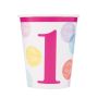 Bekers dots first birthday roze (270ml, 8st)