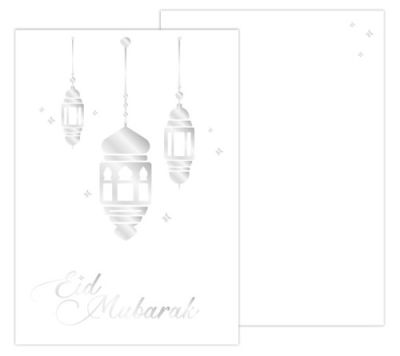 Kaart ’Eid Mubarak’ wit/zilver met envelop A5