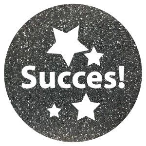 Etiketten glitter antraciet ‘‘Succes!‘‘ 1000 stuks