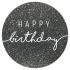 Etiketten Happy Birthday glitter antracietwit 1000st