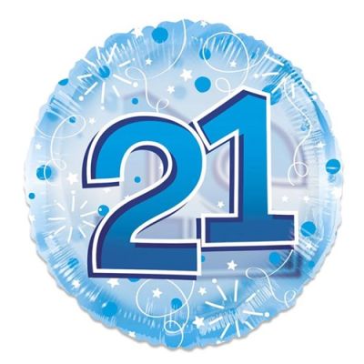Foilballoon ’21’ blue clear (Ø61cm) Foilballoon ’21’ blue clear (Ø61cm)