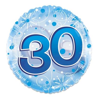 Foilballoon ’30’ blue clear (Ø61cm)