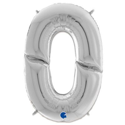 Folieballon cijfer ’0’ zilver (163cm)