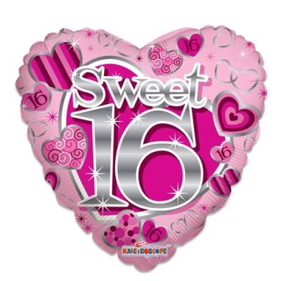 Folieballon ’Sweet 16’ roze hart (Ø46cm)