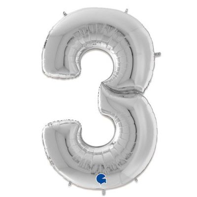 Ballon en aluminium cijfer ’3’ argent (163cm)