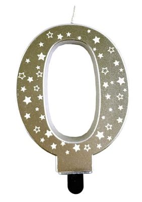 Kaarsje cijfer ’0’ metallic goud sterren (8,5cm)