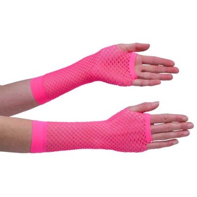 Nethandschoenen middel fluor pink