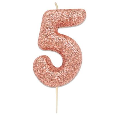 Nummerkaars glitter roségoud ‘5‘ (7cm)