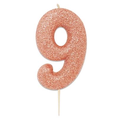 Nummerkaars glitter roségoud ‘9‘ (7cm)