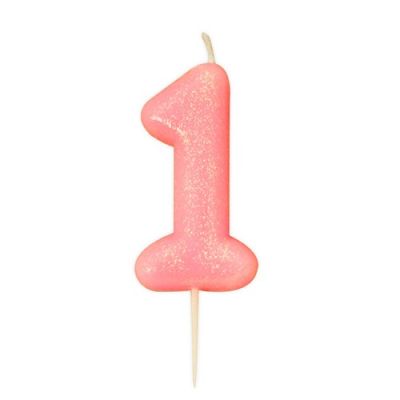 Nummerkaars glitter roze ‘1‘ (7cm)