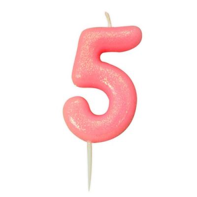 Kaarsje cijfer ’5’ glitter roze (7cm)