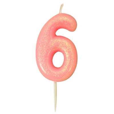 Kaarsje cijfer ’6’ glitter roze (7cm)