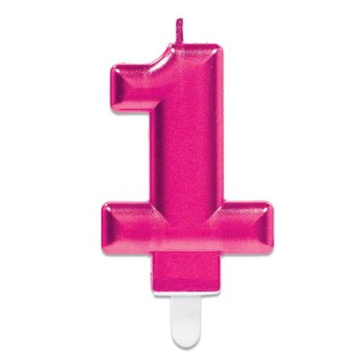 Nummerkaarsje ‘1‘ sparkling pink (9,3cm)