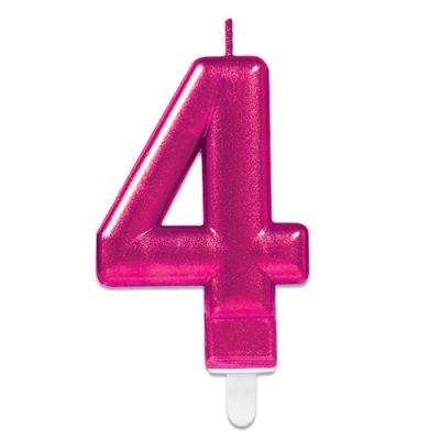 Nummerkaarsje ‘4‘ sparkling pink (9,3cm)
