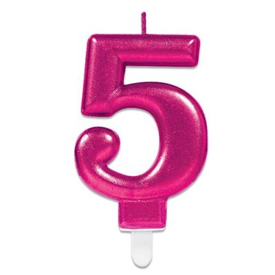 Nummerkaarsje ‘5‘ sparkling pink (9,3cm)