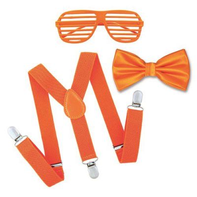 Orange set incl. glasses, suspenders and bow tie