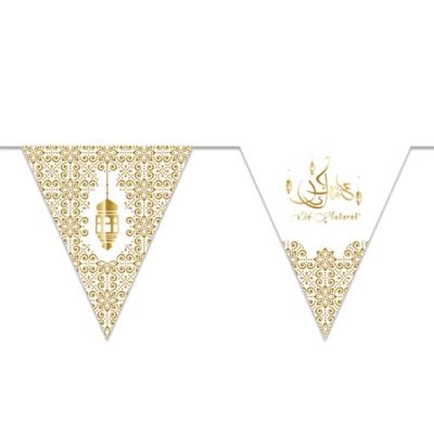 Paper bunting ’Eid mubarak’ gold (4,5m, 15 flag) 