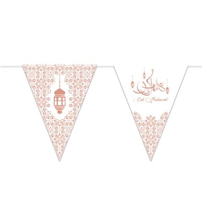 PET Guirlande fanions ’Eid Mubarak’ rose or (6m,10 fanion) 