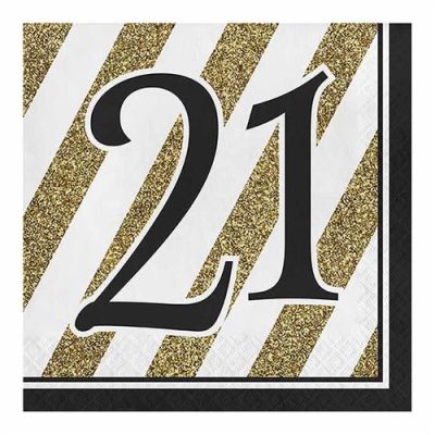Serviettes black&gold ’21’ (33cm, 16pcs)