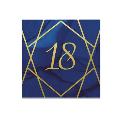 Servetten navy&gold ’18’ (33cm, 16st)
