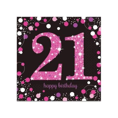 Servetten sparkling pink ’21’ (33cm, 16st)