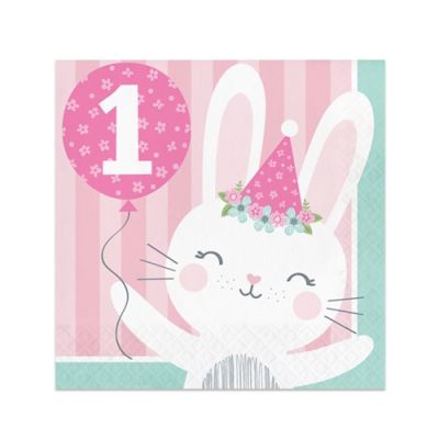 Serviettes 1st birthday bunny (33cm,16pcs)