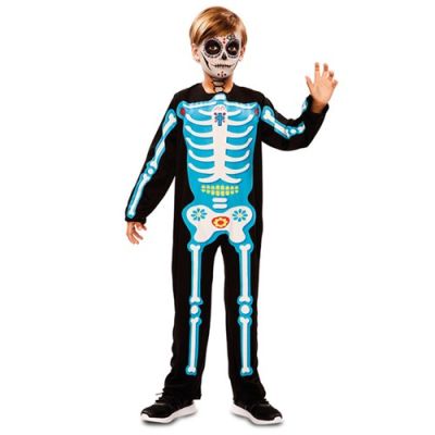 Skelet Day of the Dead blauw (92-104cm)