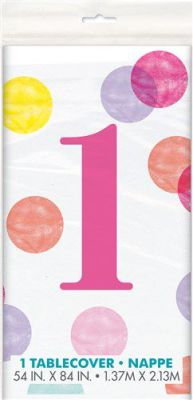 Tablecloth dots first birthday pink(137x213cm)