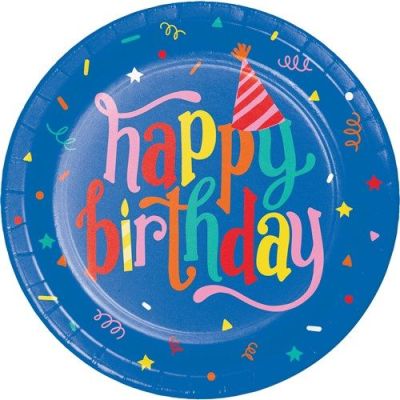 Teller hats off birthday (Ø23cm, 8stk)