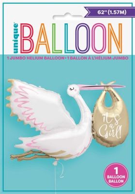 Ballon en aluminium cigogne ’It’s a girl’ (Ø157cm)