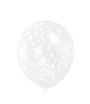 Ballons à confettis avec confettis blancs (Ø30cm, 6pcs)
