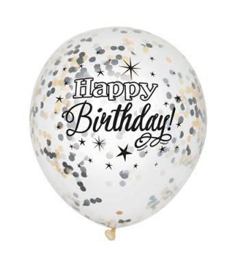 Ballons à confettis ’Happy birthday’ (Ø30cm, 6pcs)