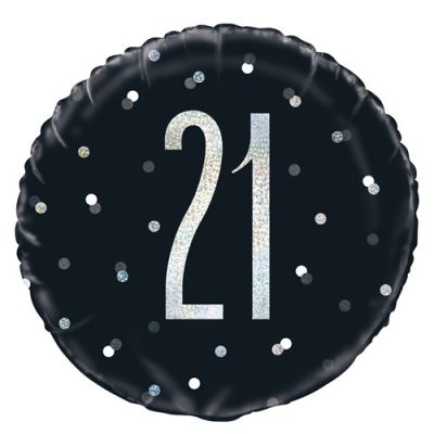 Ballon en aluminium glitz black&silver ’21’ (Ø45cm)