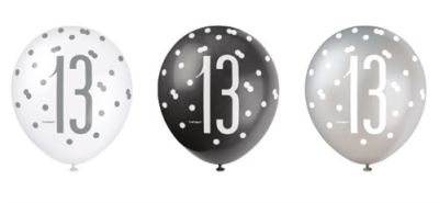 Ballons glitz black&silver ’13’ (Ø30cm, 6pcs)